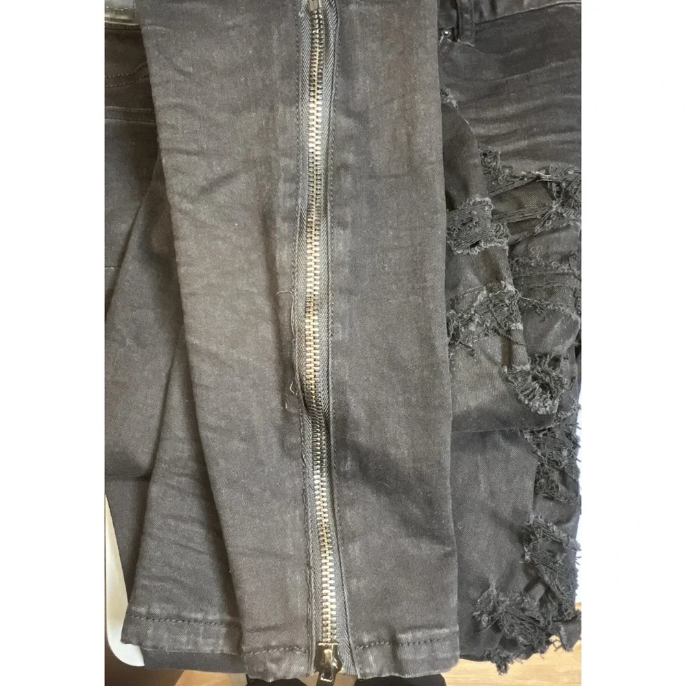 Smoke Rise Moto Biker Jeans Black Slash Zip Denim Men's 44x35 Stretch Streetwear